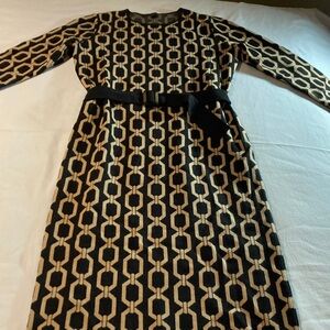 Ann Taylor Elegant Black and Tan Chain Pattern Dress